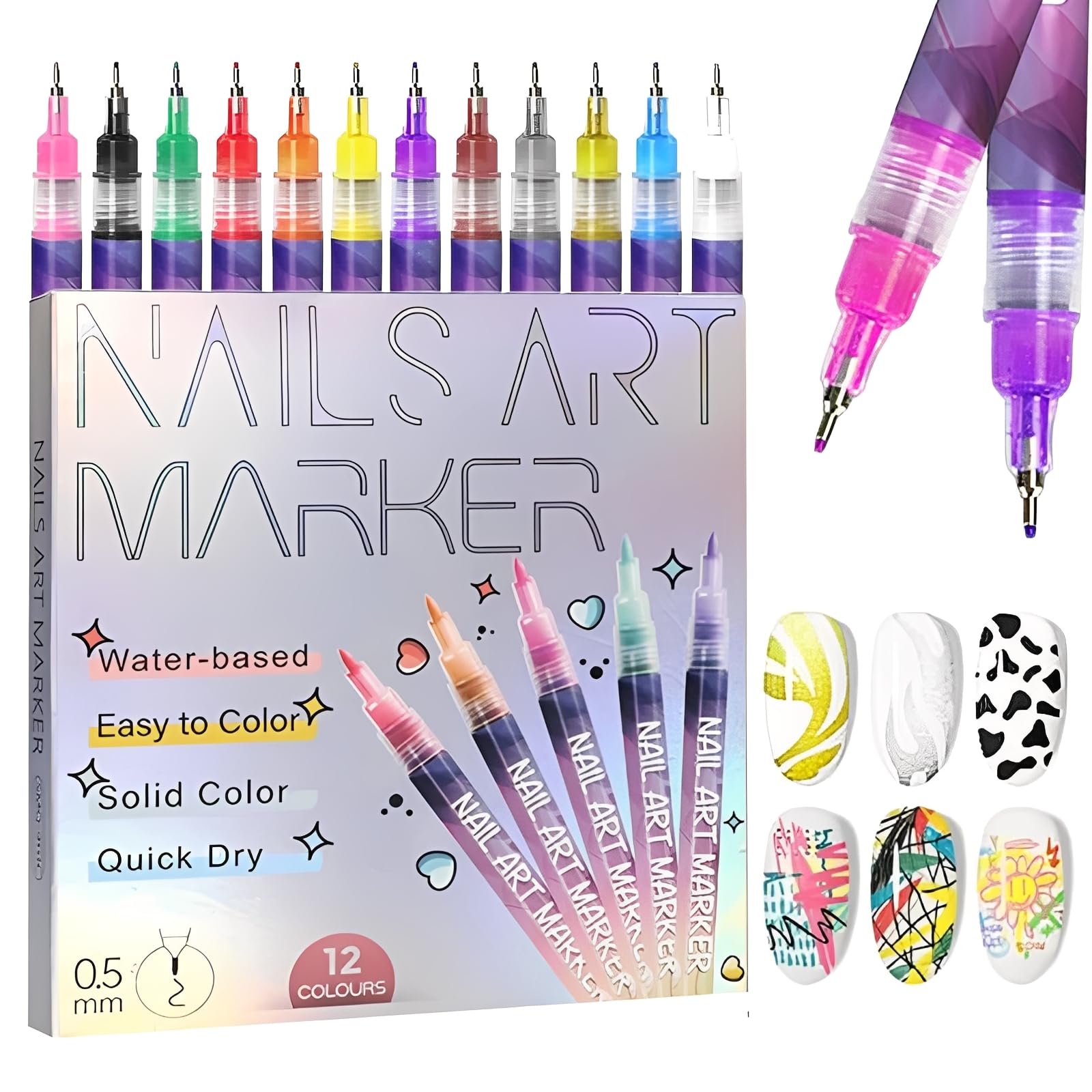 12 Colors Nail Art Pens Set 2026 New DIY Nail Art Pens for Painting Nails Fine Tip Nail
