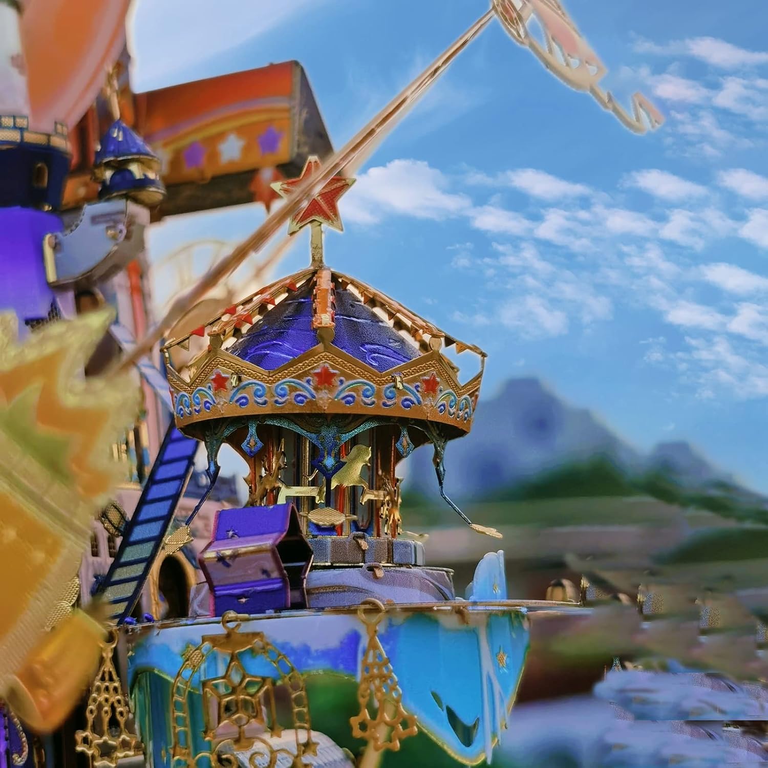 MU 3D Metal Puzzles for Adults Starlit Amusement Park, Metal Model Kits DIY Sets Funhouse Miniature Building Landscape Architecture Puzzles, Birthday New Year Gift Home Desk Decor