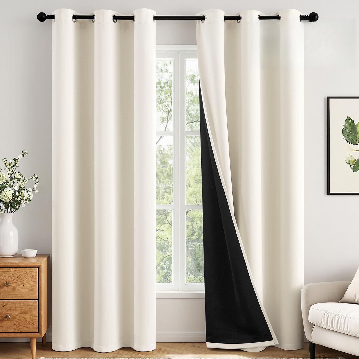 MIULEE Cream 100% Blackout Curtains 40x84 Inch