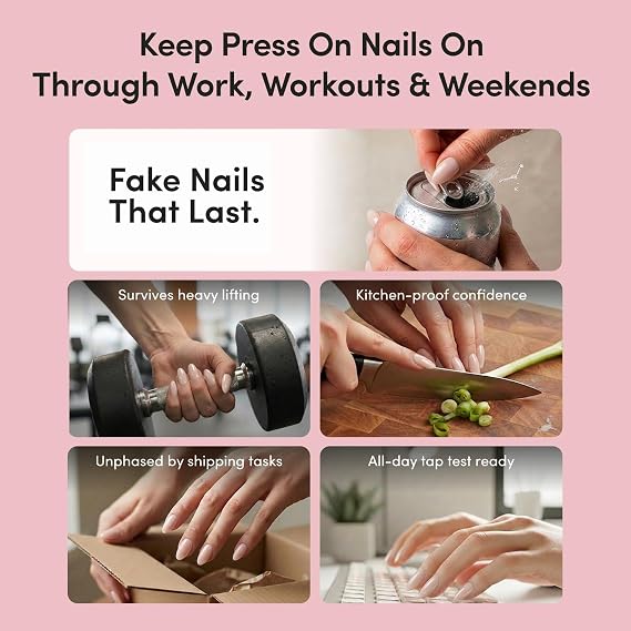 Glamnetic Medium Oval Press-On Nails Bundle - Spirited Sky & Capri Coast | Celestial Fake Nails with Gold Accents | Blue French Tips with Orange Accents | Durable, Salon-Quality Nail Kits