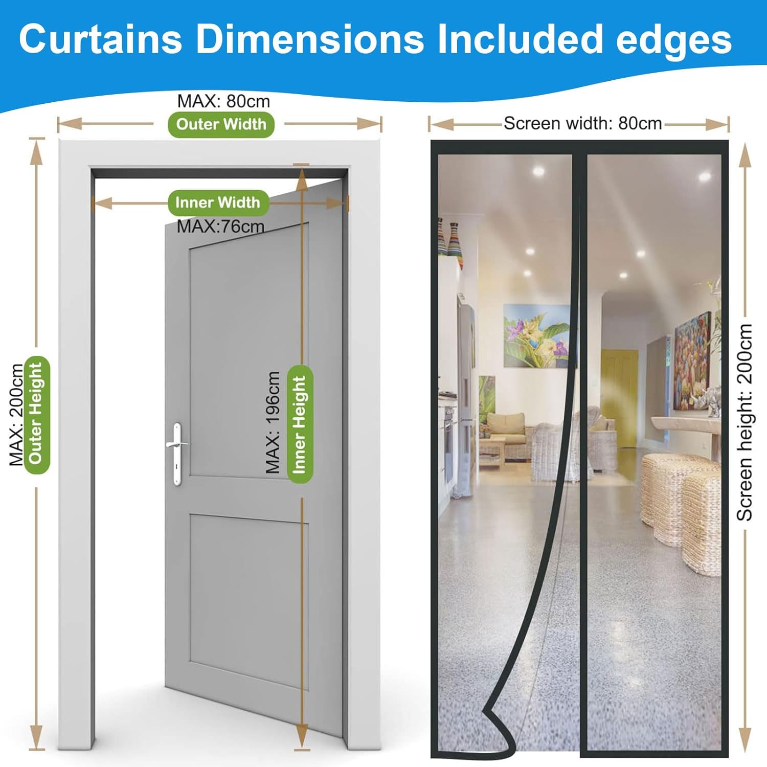 Risareyi Magnetic Transparent EVA Thermal Insulated Door Curtain 38x108inch, Black Front Patio Privacy Door Curtain Cover Insulation