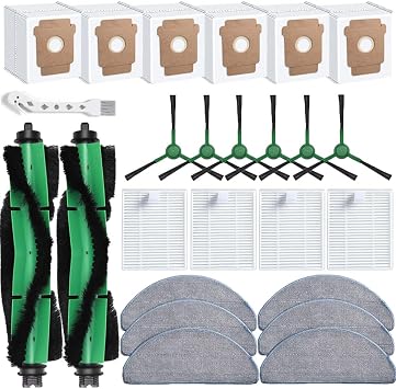 25 Pcs Replacement Parts for iRobot Roomba 104/105 Vac/ 105 Combo/Vac 2/ Q0520/Q052 Vacuum, 2 Main Brushes,4 Filters,6 Dust Bags,6 Side Brushes,6 Mop Pads