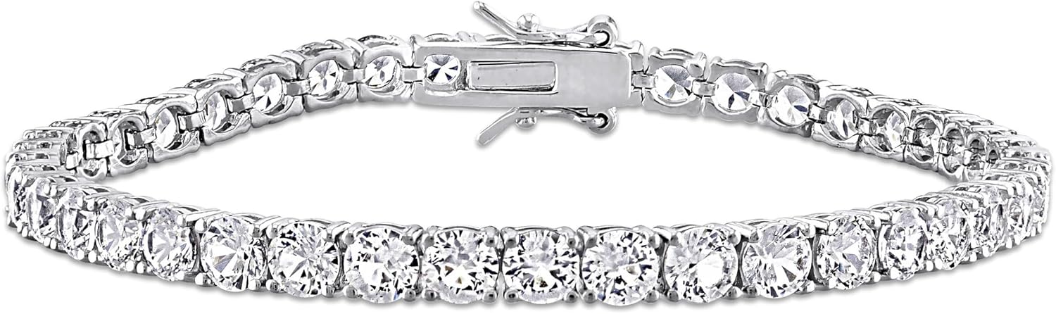 Reeds Created White Sapphire Sterling Silver Tennis Bracelet