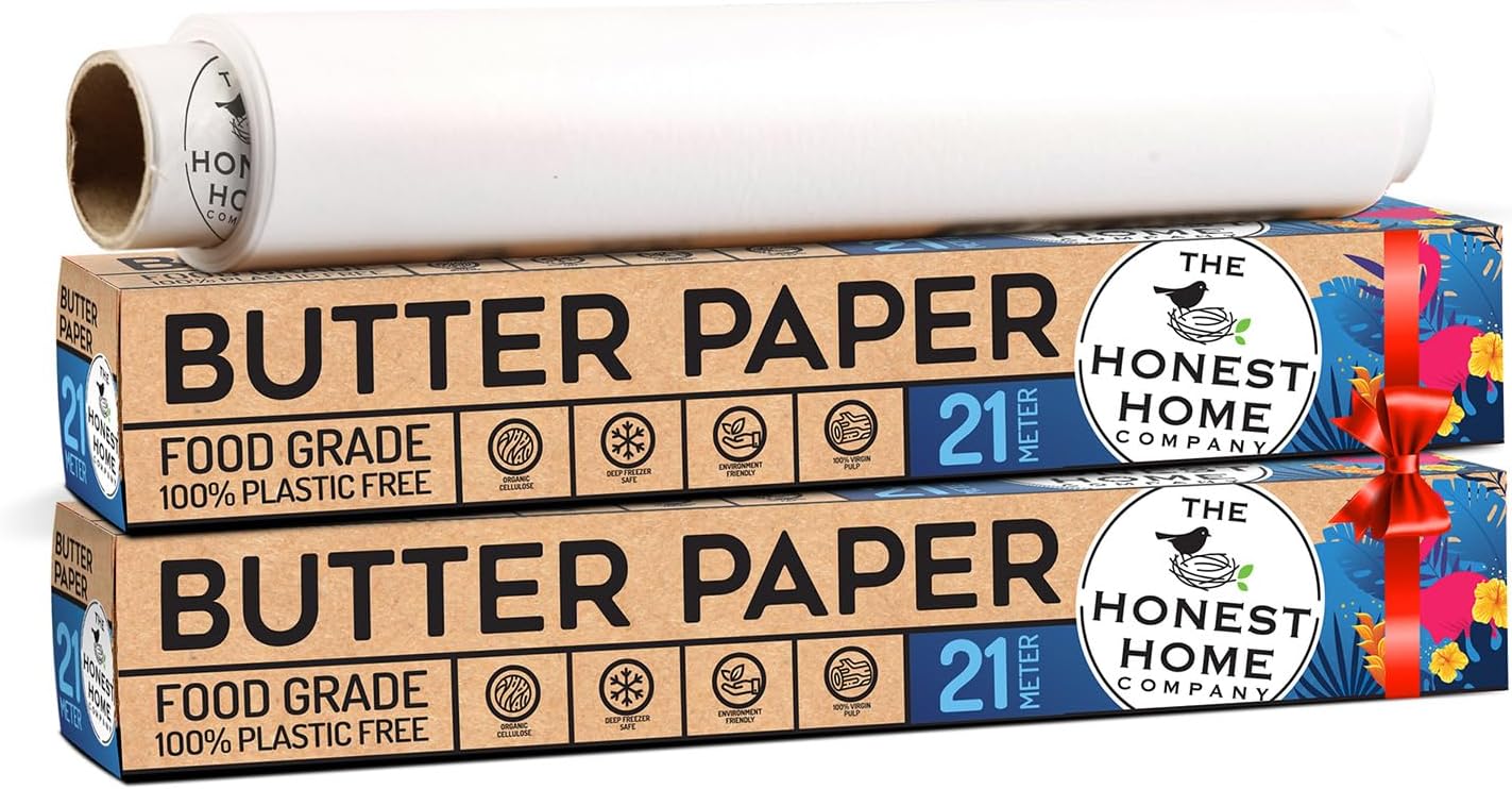 The Honest Home Company | 21Mtr Butter Paper Roll Pack of 2| Easy to Use Packaging | Heavy Duty Parchment Paper | Ideal for Baking, Wrapping Roti, Paratha (As seen on Shark Tank)