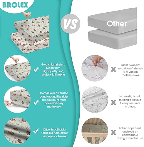 Miniatura 9 de BROLEX Sábanas ajustadas para cuna de bebé Juego de 2 para colchón de cuna de tamaño estándar para niños y niñas - Sábanas de punto jersey para cuna
