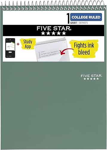 Miniatura 10 de Five Star Cuaderno de espiral superior + aplicación de estudio, 1 materia, bloc de notas con rayas universitarias, 8-1/2 x 11 pulgadas, 100 hojas