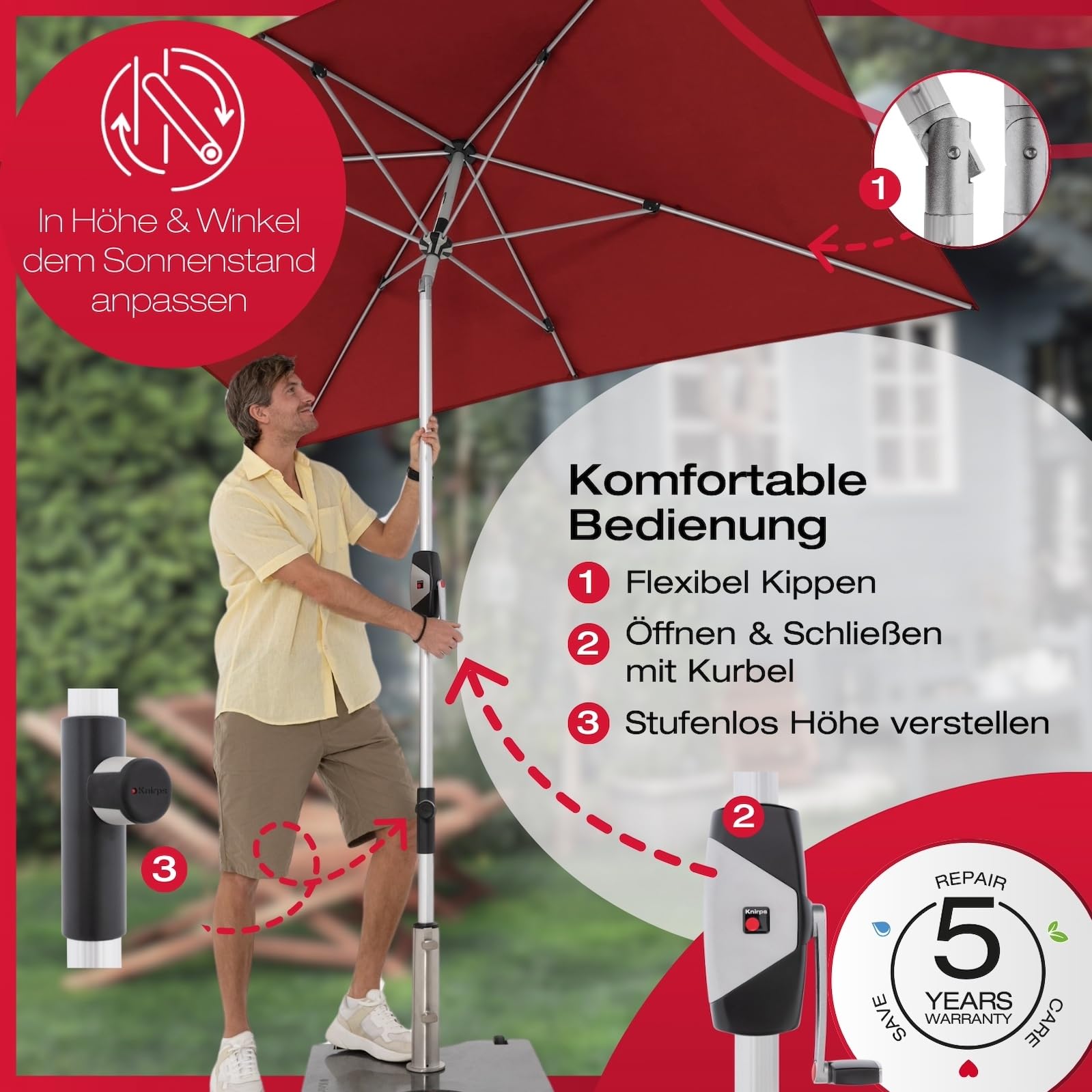 Knirps Automatic Sonnenschirm 260x165cm I innovativer UV-Schutz mit automatischem Öffnen & Schließen I stabiler Gartenschirm I Terrassenschirm kompakt I große Schirmfläche