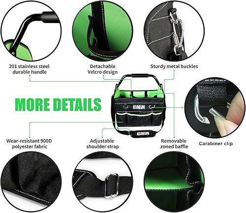 Miniatura 4 de Bolsa de herramientas con parte superior abierta de 17 pulgadas, bolsa de herramientas para electricista, organizador de bolsa de herramientas para