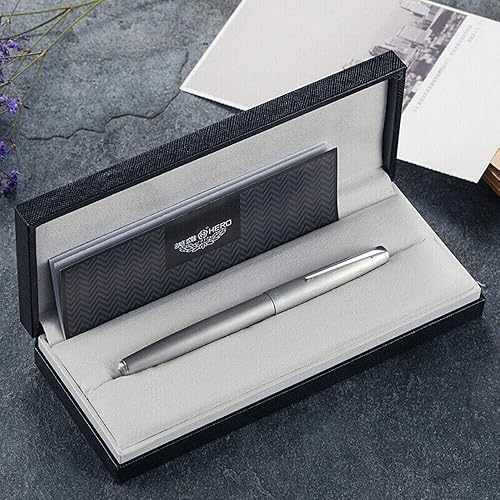 Miniatura 6 de Asvine Hero 100 Series - Pluma estilográfica clásica de oro de 14 quilates, acero mate, con convertidor y estuche de regalo