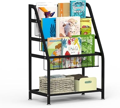 Huhote Children Kids Bookshelf, Small Bookcase, Kids Book Rack, Book and Toy Storage Organizer Display Stands Shelf for Small Place Living Room Study Children's Room Black