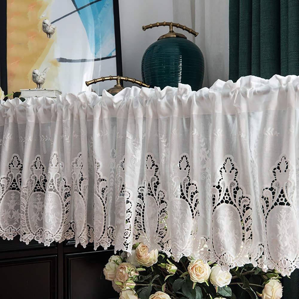 RAHBI Cafe Curtain Tier Curtains Cafe Net Curtain Kitchen Curtain Natural Cotton Short Curtain Valance for Door Window Bedroom Drapes for Walls White (W150×H60cm)