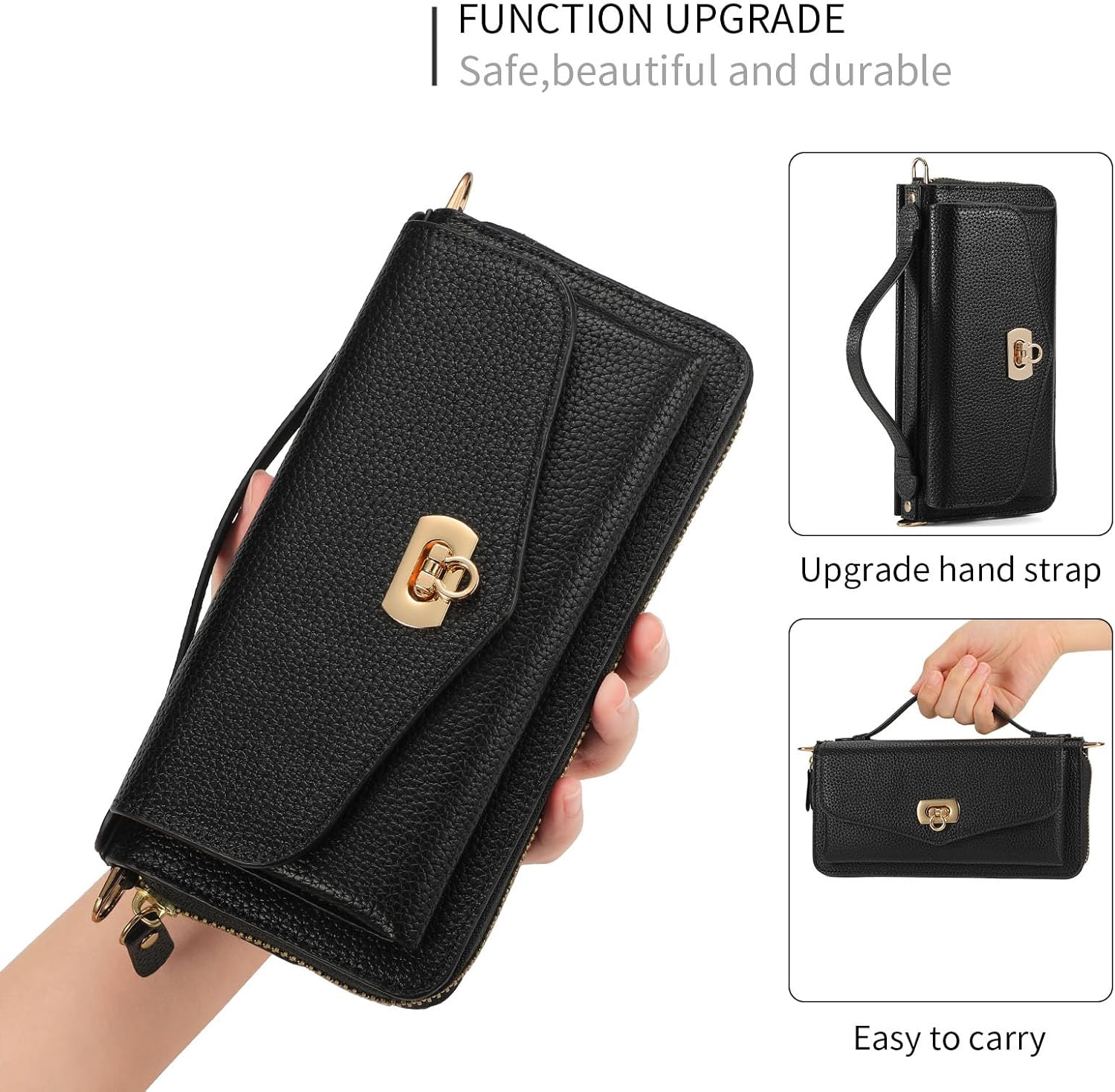 Compatible for Samsung Galaxy S26 Ultra Crossbody Phone Case,Detachable Magnetic,Card Holder,Zipper Leather Wallet Wrist Lanyard Strap Case for Women Men.Black