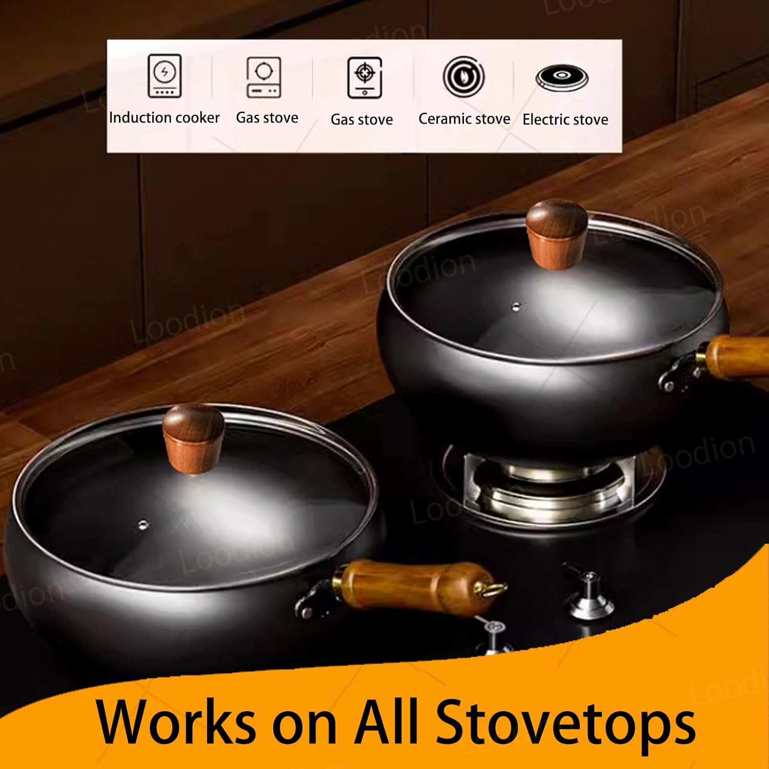 Uncoated Thick Iron Pot - Unenameled Cast Iron Casserole, Handmade Hammered & Large Belly with Lid for Baking, Cooking, Stewing (24CM/9.45IN,with Glass Lid)