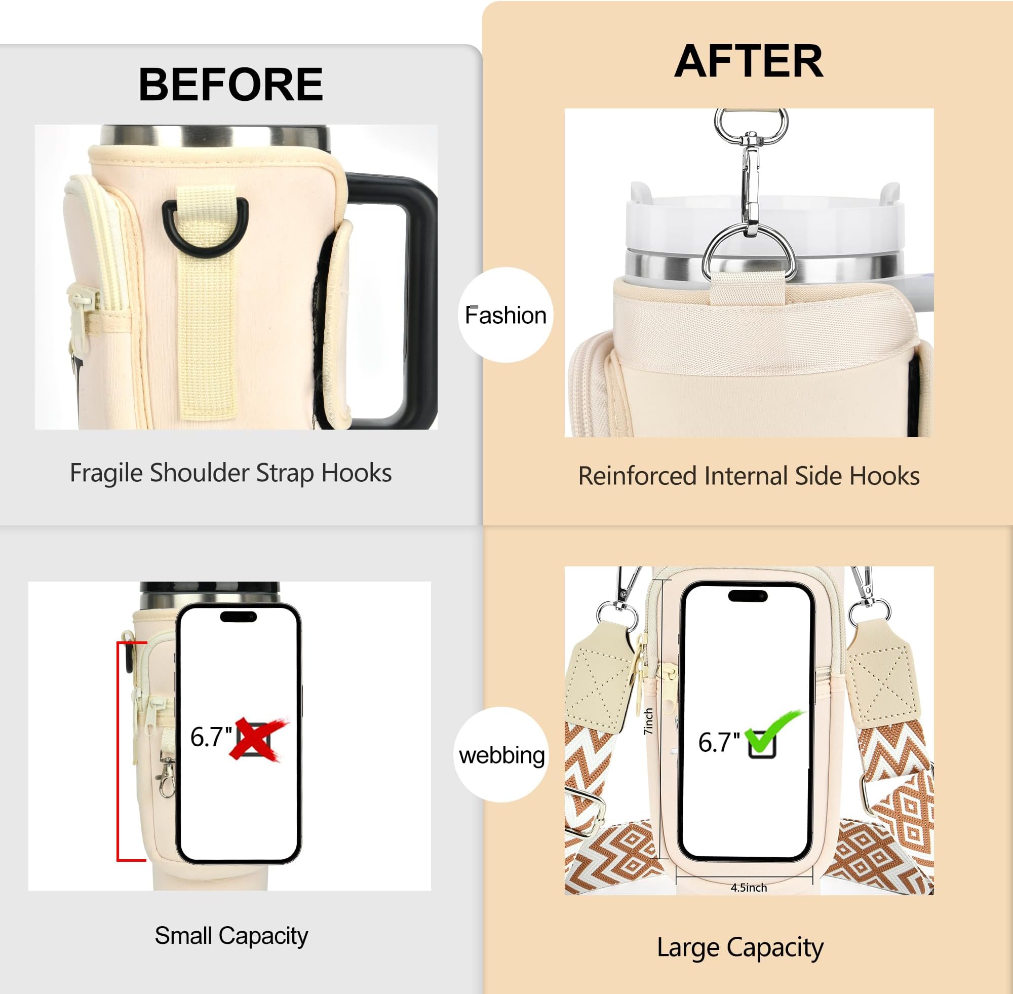 LOKASS Water Bottle Holder with Strap for Stanley Cup 30 oz Tumbler, Personalized Initial Stanley Cup Accessories 30oz, Stanley Cup Carrier Bag for Walking, Valentine’s Day Gifts for Women, Men, Girls