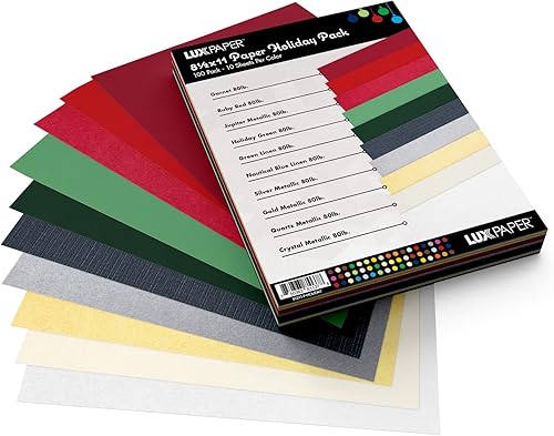 LUXPaper Paquete variado de papel de 8.5 x 11 pulgadas Tamaño carta Varios colores festivos Texto de 80 libras 100 unidades