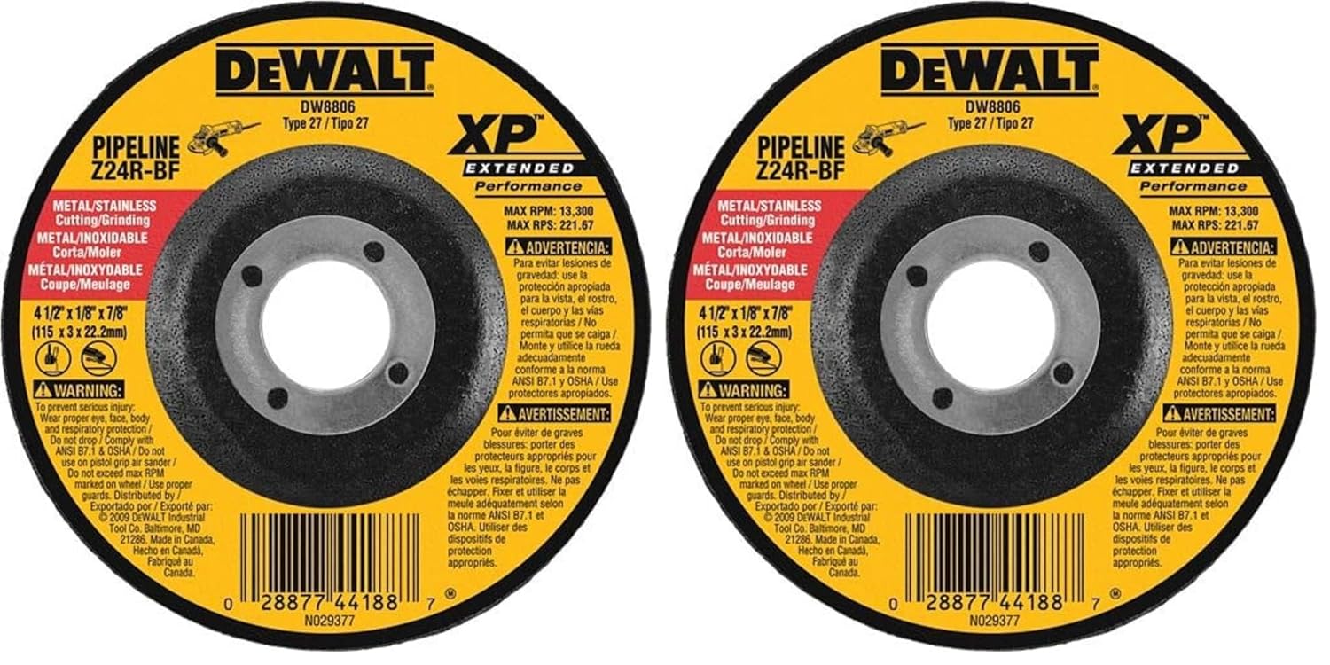 DEWALT DW8806 4 1/2-Inch by 1/8-Inch Extended Performance Pipeline Grinding Wheel, 7/8-Inch Arbor