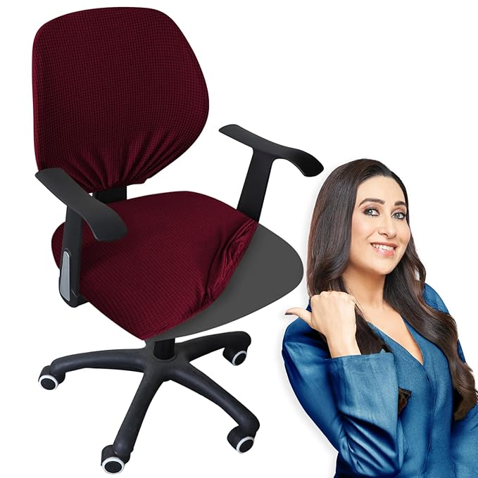 HOKIPO Water Repellent Office Chair Cover for Task Chair 210 GSM Stretchable Jacquard Washable & Anti-Slip Fits Small Office Chairs Without Headrest, Burgundy (AR-5007-BRGN)