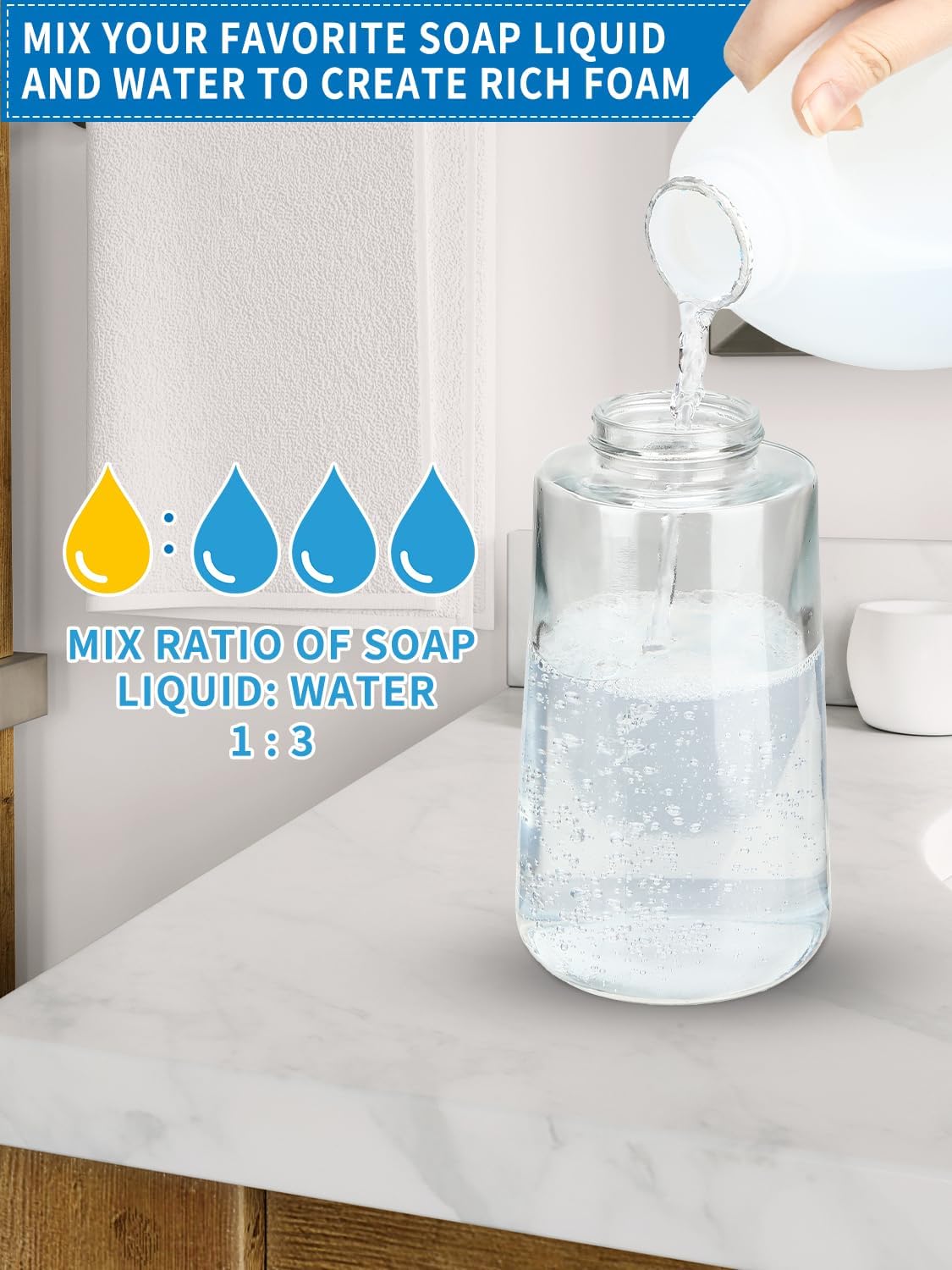 Foaming Hand Soap Dispenser Set, 16 oz Glass Soap Dispenser 2 Sets image 3
