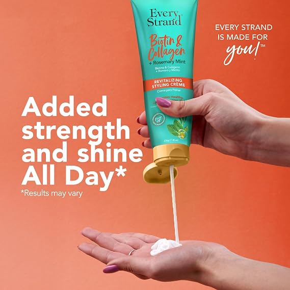 Every Strand Biotin and Collagen Styling Creme with Rosemary Mint, 8 Oz, Volumizing Hair Cream for Thin and Fine Hair, Adds Body ness with Long-Lasting Flexible Hold
