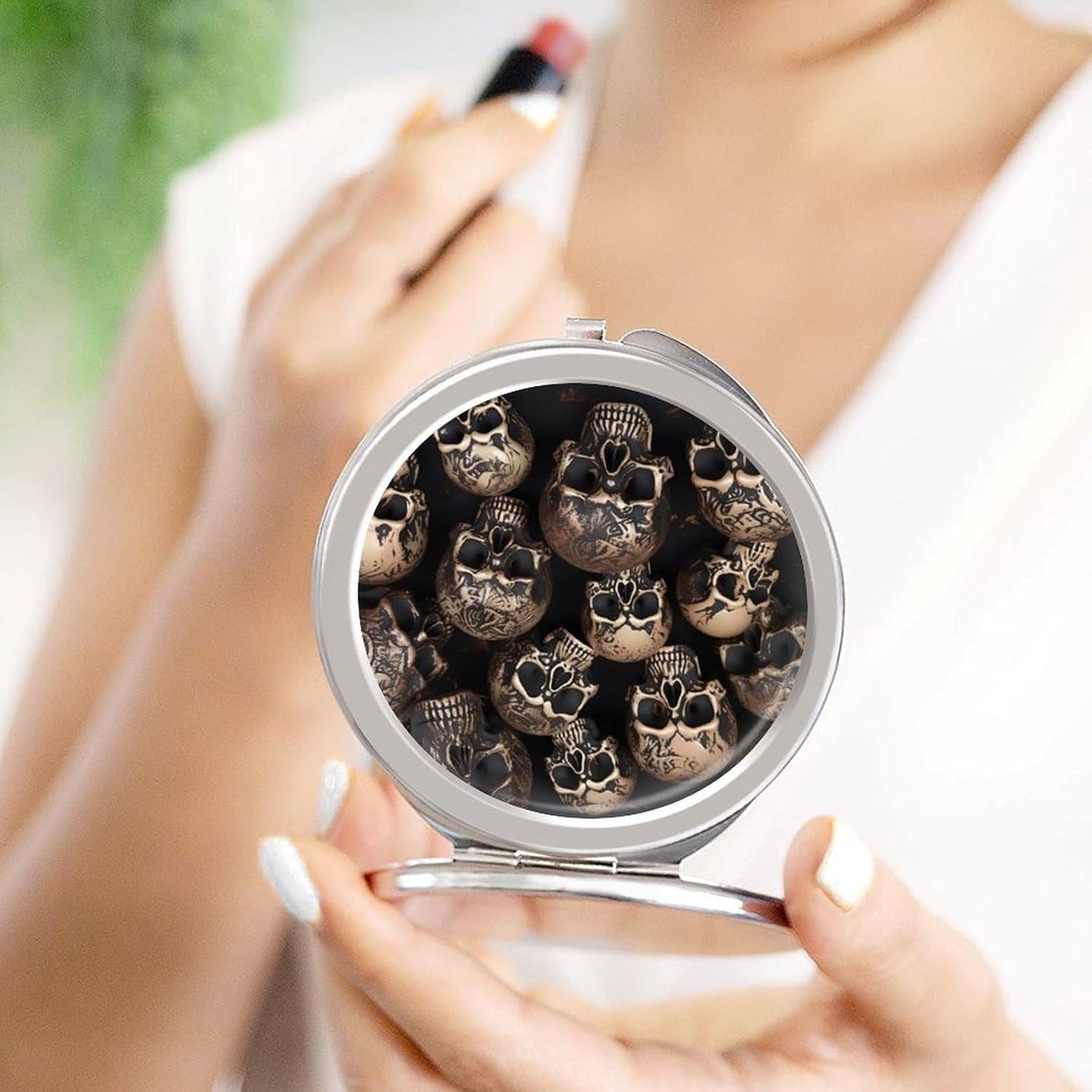 Travel Many Skulls Get Together Makeup Mirror Compact Pocket Vanity Mirror Double-Sided 2X /1x Magnifying Round Folding Handheld Cosmetic Beauty Mirrors for Purse Handbag image 4