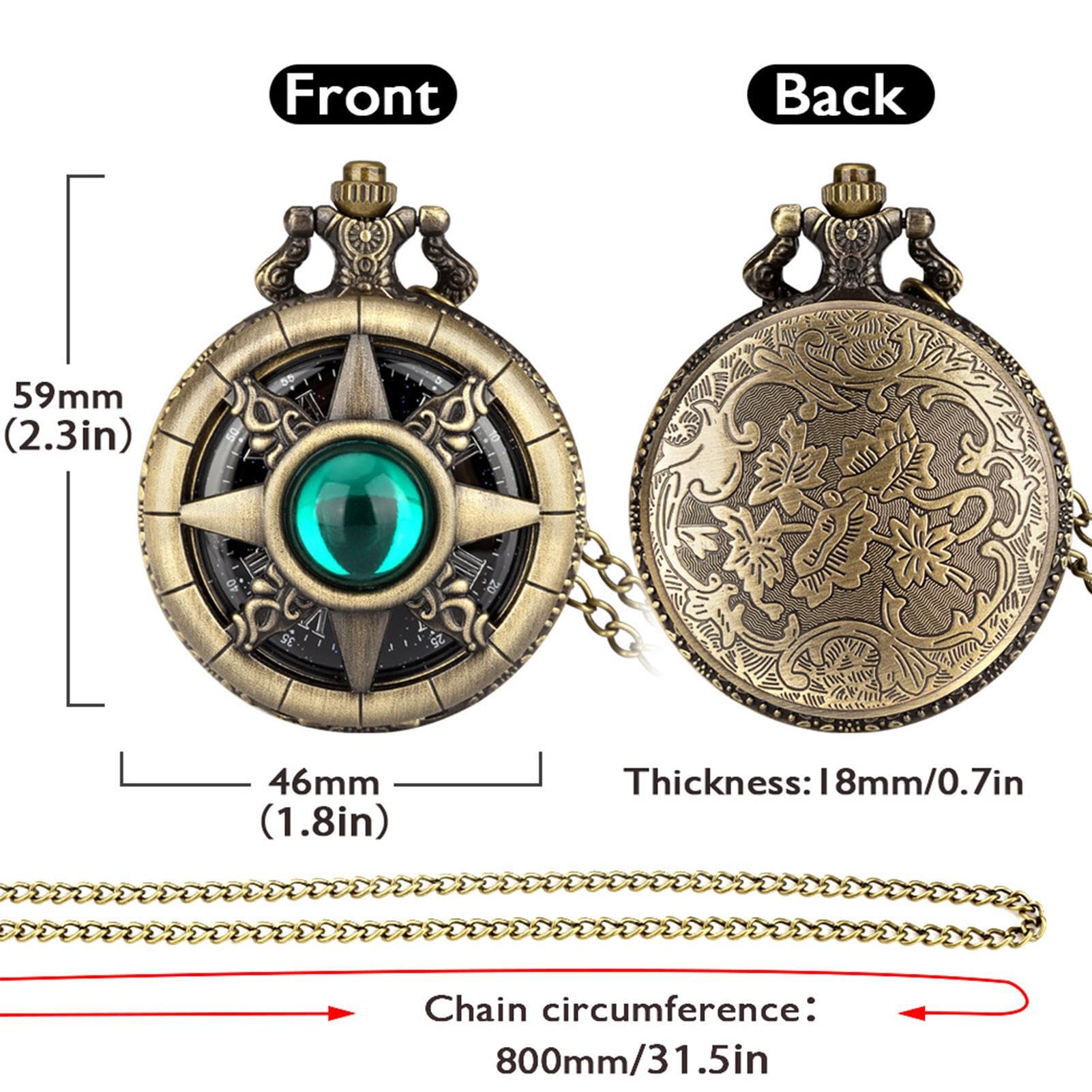 Montre de poche à remontage manuel mécanique vintage style steampunk en pierre précieuse avec chaîne pour homme femme cadeau de Noël