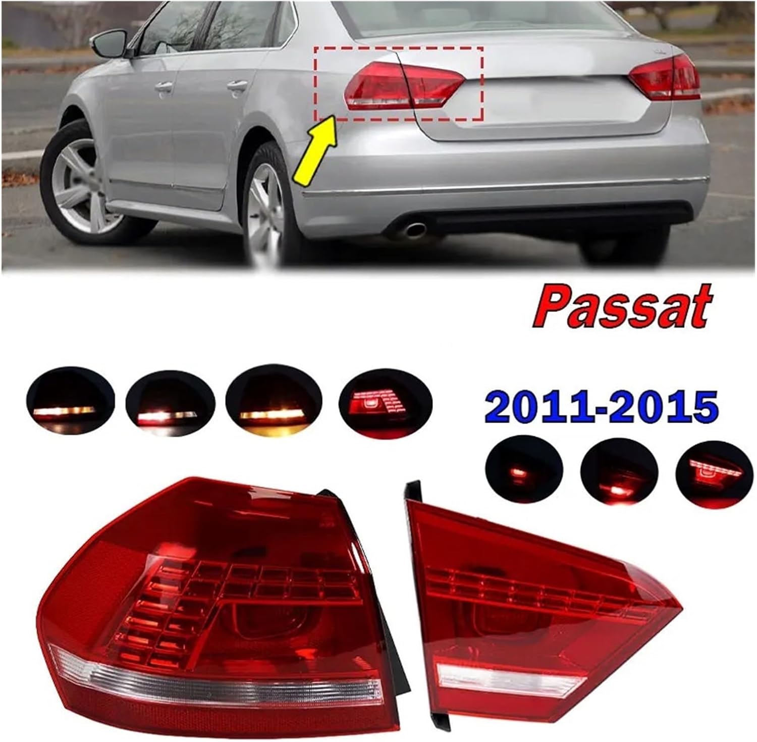 Compatible With VW Passat 2011-2015 LED Inside Outer Tail Light Rear Brake Stop Reverse Taillight Assembly Auto Accessories(Inside Right)