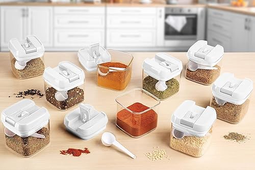 Miniatura 18 de Shazo 6 recipientes herméticos de almacenamiento de alimentos, recipientes de plástico transparente sin BPA para aperitivos y especias con tapas de