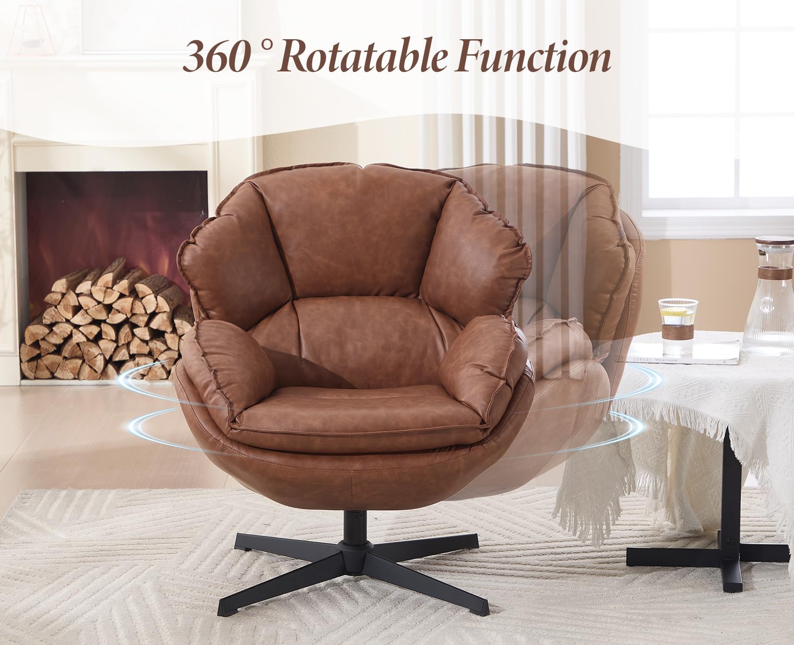 chairus Poltrona Girevole Salotto in Ecopelle Poltrona Imbottita Non-Regolabile Poltroncina Boucle con Gambe in Metallo Poltroncina Moderna per Soggiorno/Camera da Letto, Marrone