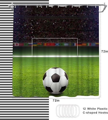 Miniatura 4 de WELMECO Cortina de ducha de fútbol para niños, 72 x 72 pulgadas, tela de poliéster, decoración de baño