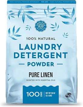 Woolzies Natural Laundry Powder Detergent Soap Scented with Pure Essential Oils Extra Strength Biodegradable Formula, Safe for Sensitive Skin 100 Loads. Pure Linen