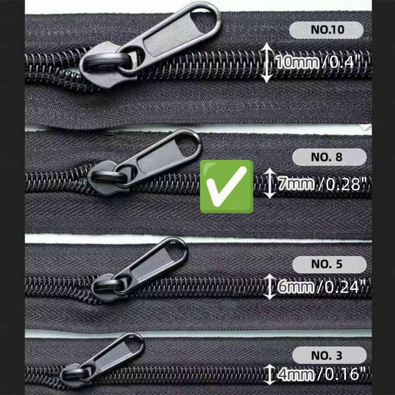 AKTIOIN Metal Zipper Repair Kit for Jackets, Luggage, Bags, Backpack, No Sewing Required Detachable Zip Heads Zipper Pull Replacement, NOT Compatible with Resin Zippers(Black, #8)