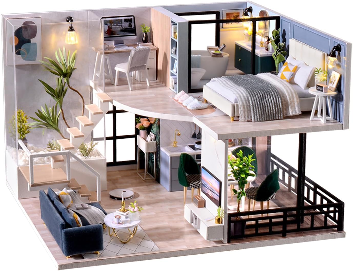 Fsolis DIY Miniature Dollhouse Kit - Tiny House Modern Mini Scene Kit 3D Puzzles for Adults and Teenagers, Gifts for Women Teenagers Craft Lovers (Cozy Time)