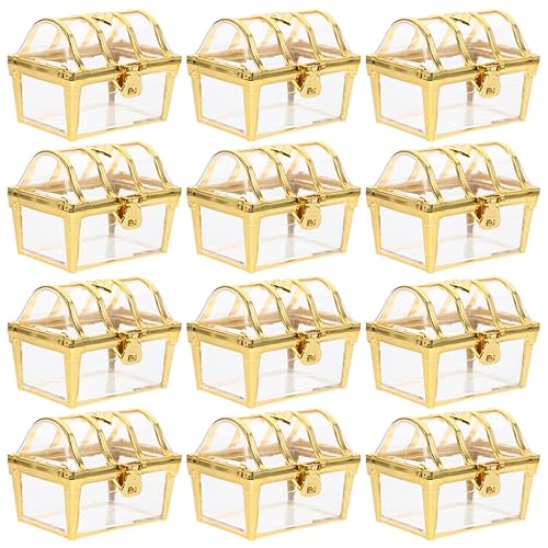 12 Pack Mini Treasure Chest Candy Boxes - Clear Vintage
