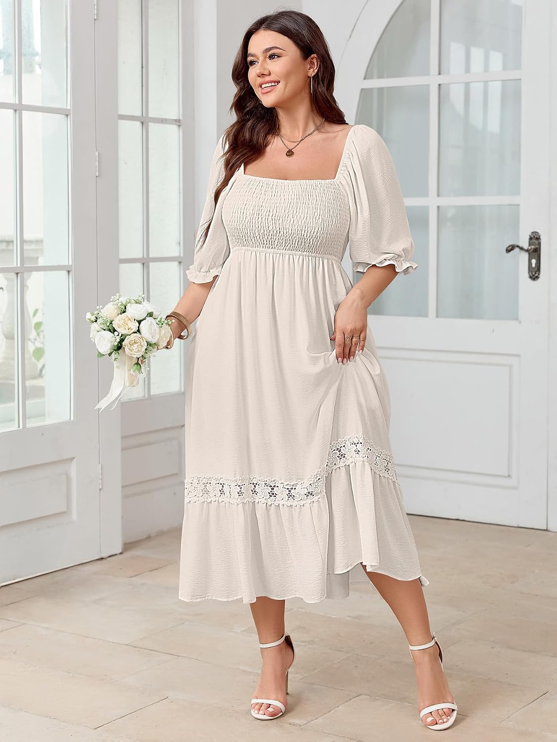 SCOMCHIC Womens 2026 Plus Size Fall Dresses White Bridal Shower Maxi Dress image 2