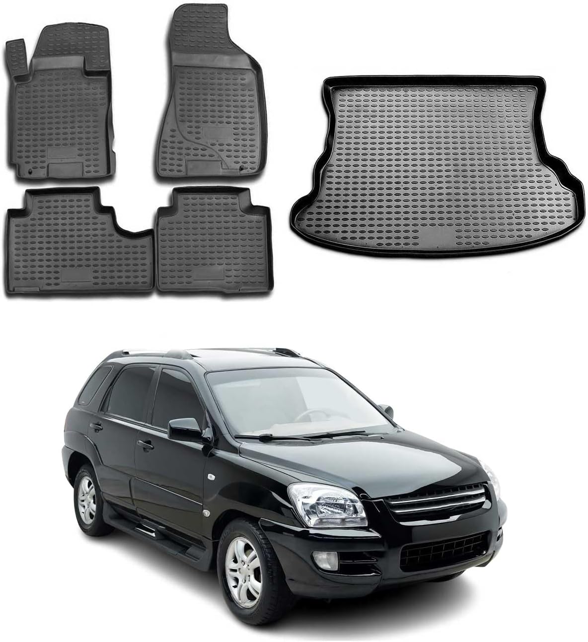 Custom Floor Mats & Cargo Liners for Kia Sportage 2005-2010 Black 5 Pcs