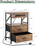 Night Stands, Bedside Table with Charging Station- End Table with 2 Fabric Drawers, Side Table Bedroom Sofa Small Space Storage with 2 Drawers, USB Ports & Power Outlets, SLC201, Rustic Brown