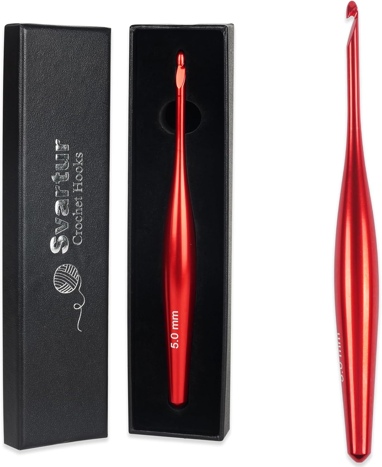Svartur 4mm Crochet Hooks Ergonomic Handle, Hand-Polished Metal Aluminum Crochet Knitting Hooks for Arthritic Hands