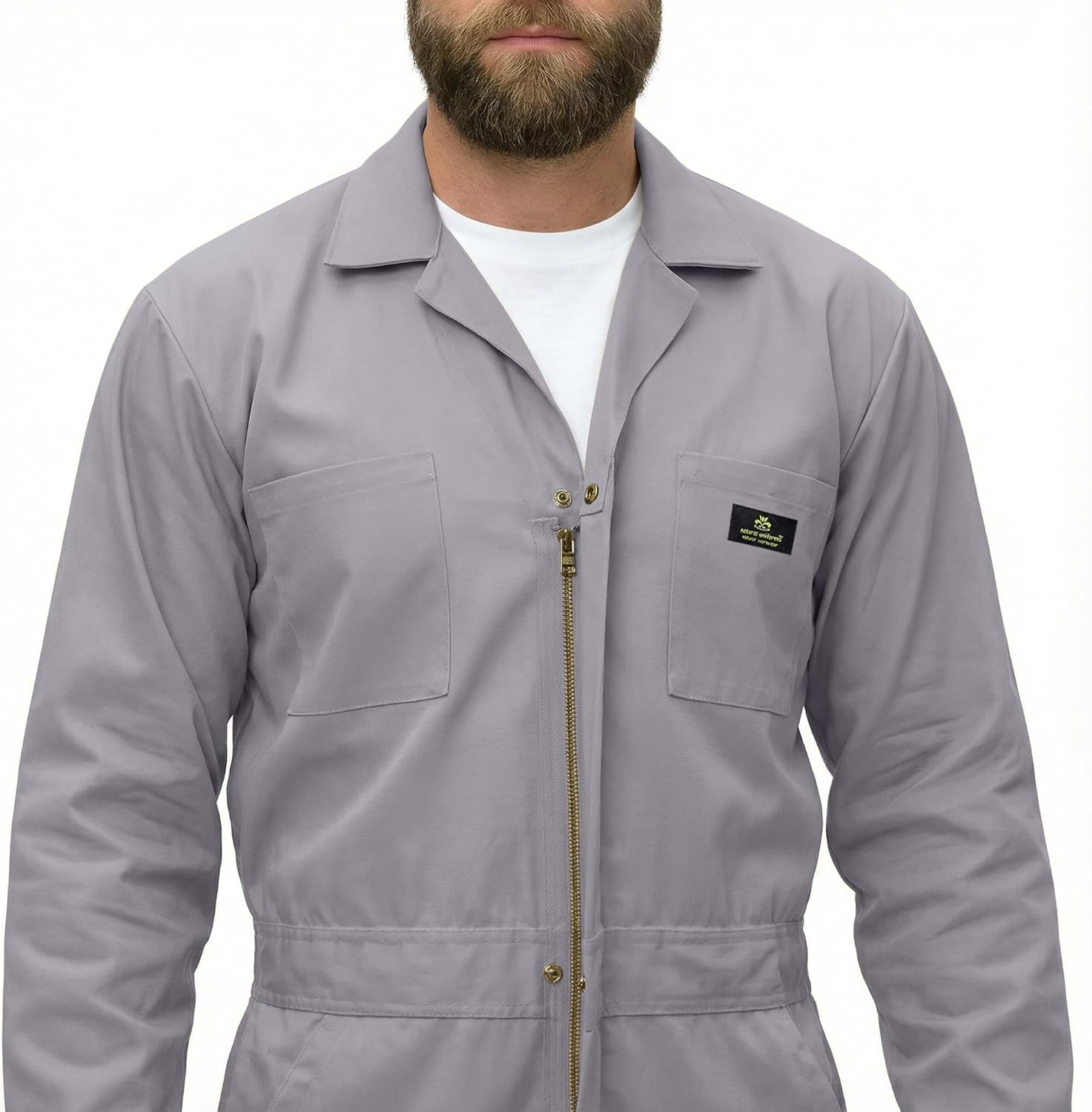 Natural Uniforms Mens Long Sleeve Zip Up Twill Coverall, Stain and Wrinkle Resistant