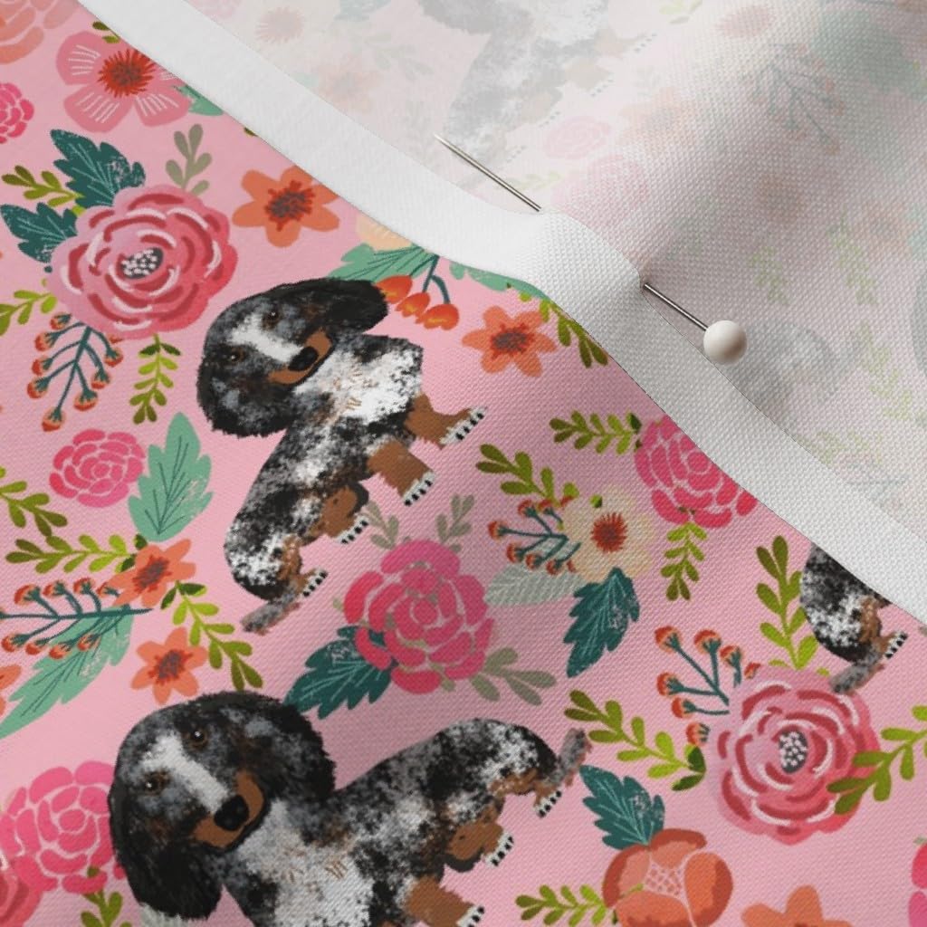 Spoonflower Fabric - Dachshund Florals Floral Dog Dogs Printed on Petal Signature Cotton Fabric by The Yard - Sewing Quilting Apparel Crafts Decor