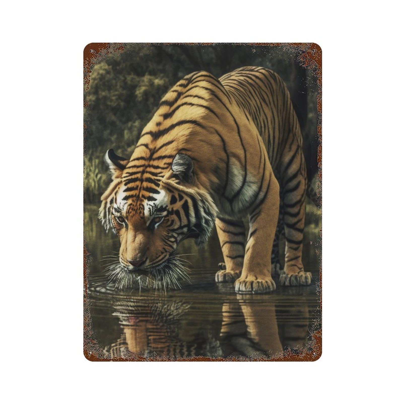Garage Style Tiger Portrait Rusty Metal Tin Sign 15.7"x11.8", Novelty Wall Decor for Bar And Workshop