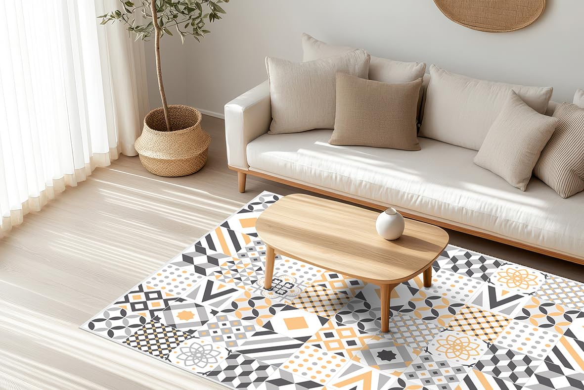 DobleUve Estudio Tapis Vinyle 18 | Jaune | 80x200 cm | Tapis Cuisine | Tapis de Salon Antidérapant Antifongique Ignifuge | Tapis Enfants | Tapis Bain PVC | Tapis PVC
