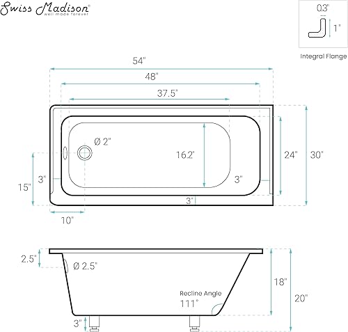 Miniatura 126 de Swiss Madison Voltaire - Bañera de alcoba de drenaje a mano izquierda de 60 x 30 pulgadas Bisque Brillante