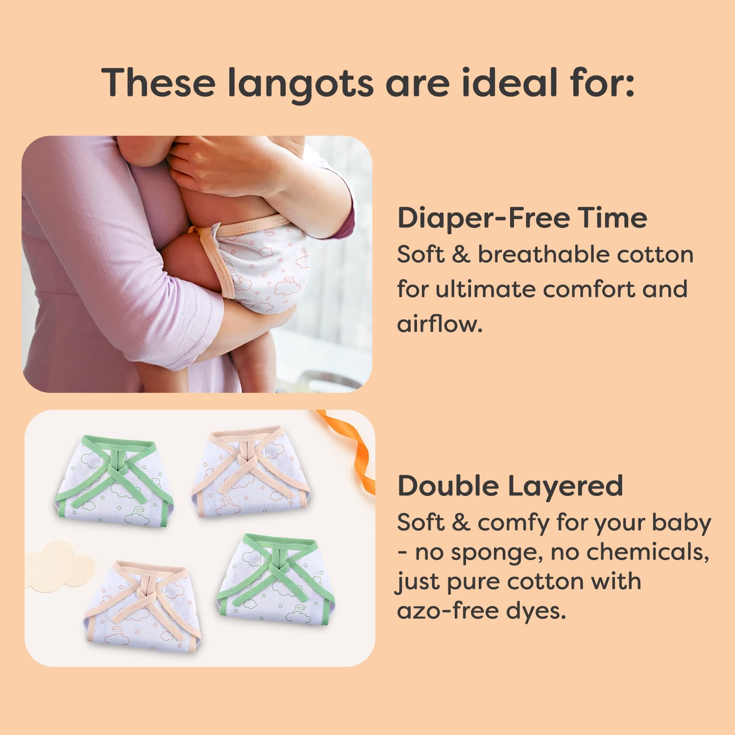 SuperBottoms BASIC Double Layered 100% Pure Cotton Langot for New Born 0-3 Months – Baby Gift Set for New Born – Pack of 6 – Fits Up To 5 kg - Image 7 thumbnail