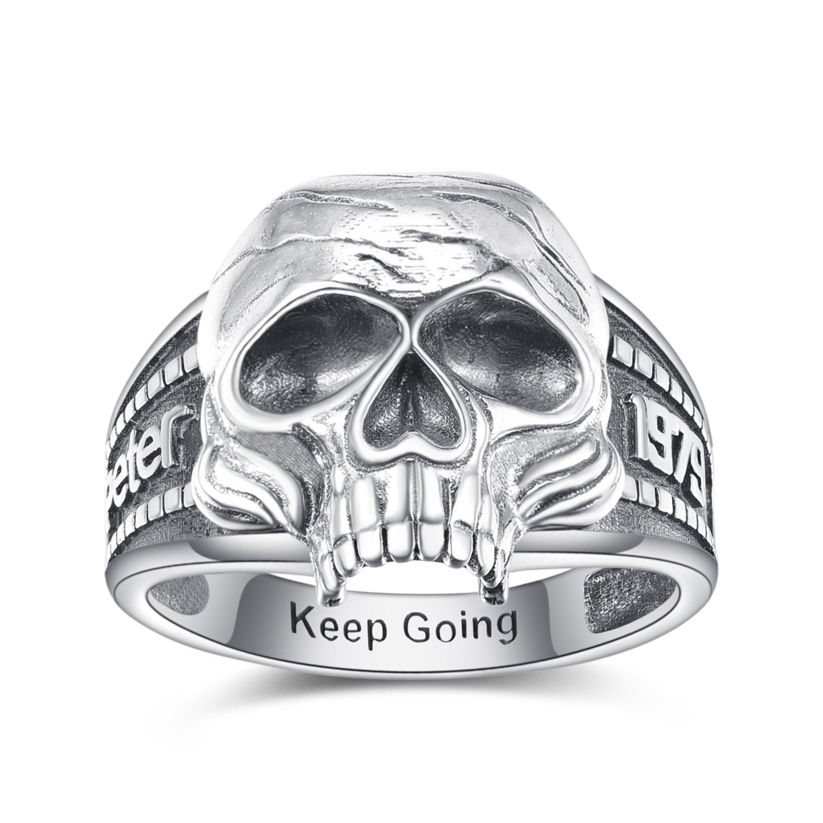 ADMETUS Personalized Skull Ring 925 Sterling Silver Custom Men's Rings Skull Jewelry for Men, Ring Size 5-15 Gifts (with Gift Box)