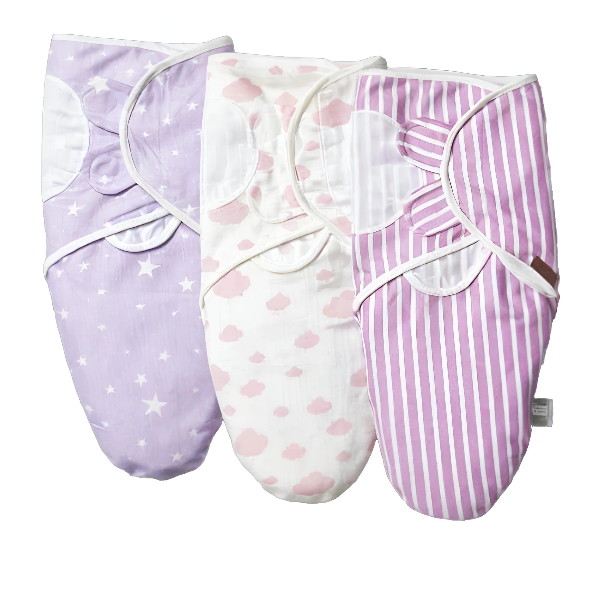 Jeb Tifl Men's Lilac Baby Swaddle 0-3 Months (Pack Of 3) – 100% Breathable Cotton, Velcro Swaddle Wrap For Newborns – Hip Healthy Design, Lightweight Swaddling Blankets For Boys & Girls, Newborn Essentials (Lilac) Size 3