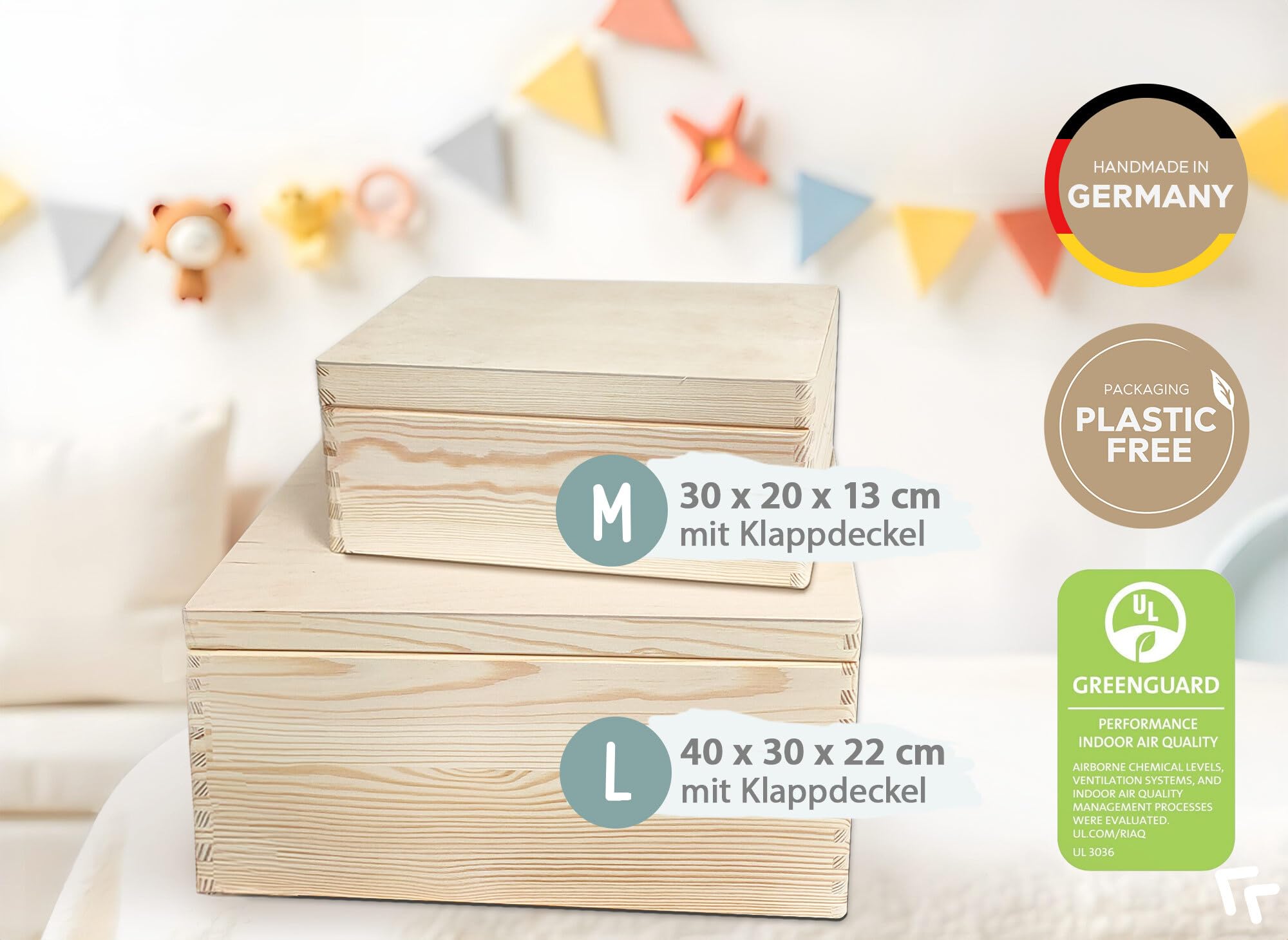 Little Deco Erinnerungsbox Baby Holzkiste mit Dschungel Löwe | L - 40 x 30 x 22 cm | personalisiert mit Namen Geburt & Taufe für Mädchen und Jungen XHL1010-03L