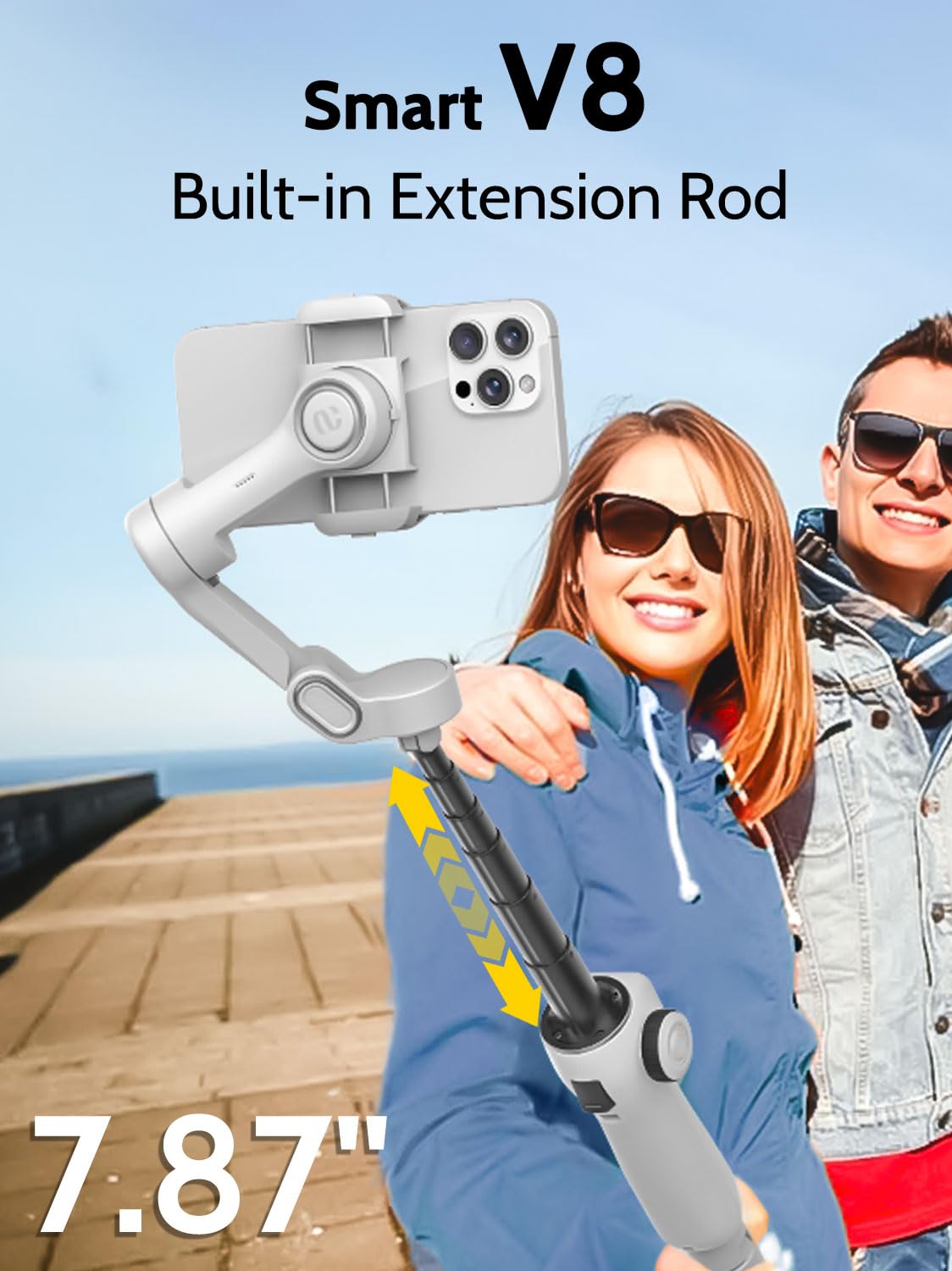 AOCHUAN Gimbal de teléfono celular para grabación de video con seguimiento de IA, estabilizador de cardán de vlogging de 3 ejes para iPhone con pantalla OLED, cardán de smartphone con barra de