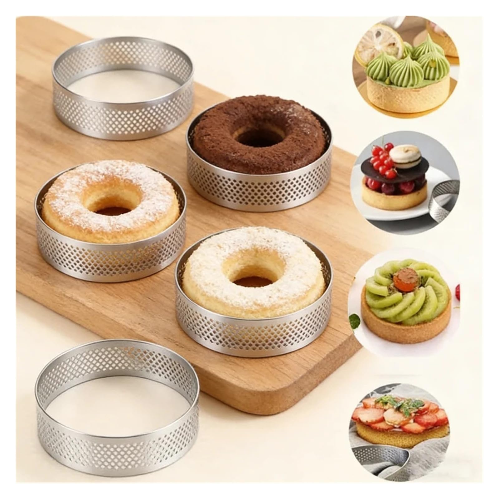 5 cm/14 cm/16 cm/20 cm Rotondo In Acciaio Inox Anello Crostata Forato Resistente Al Calore Stampi FAI DA TE Mousse torta di frutta Tartlet Ciambella Stampo(14cm)