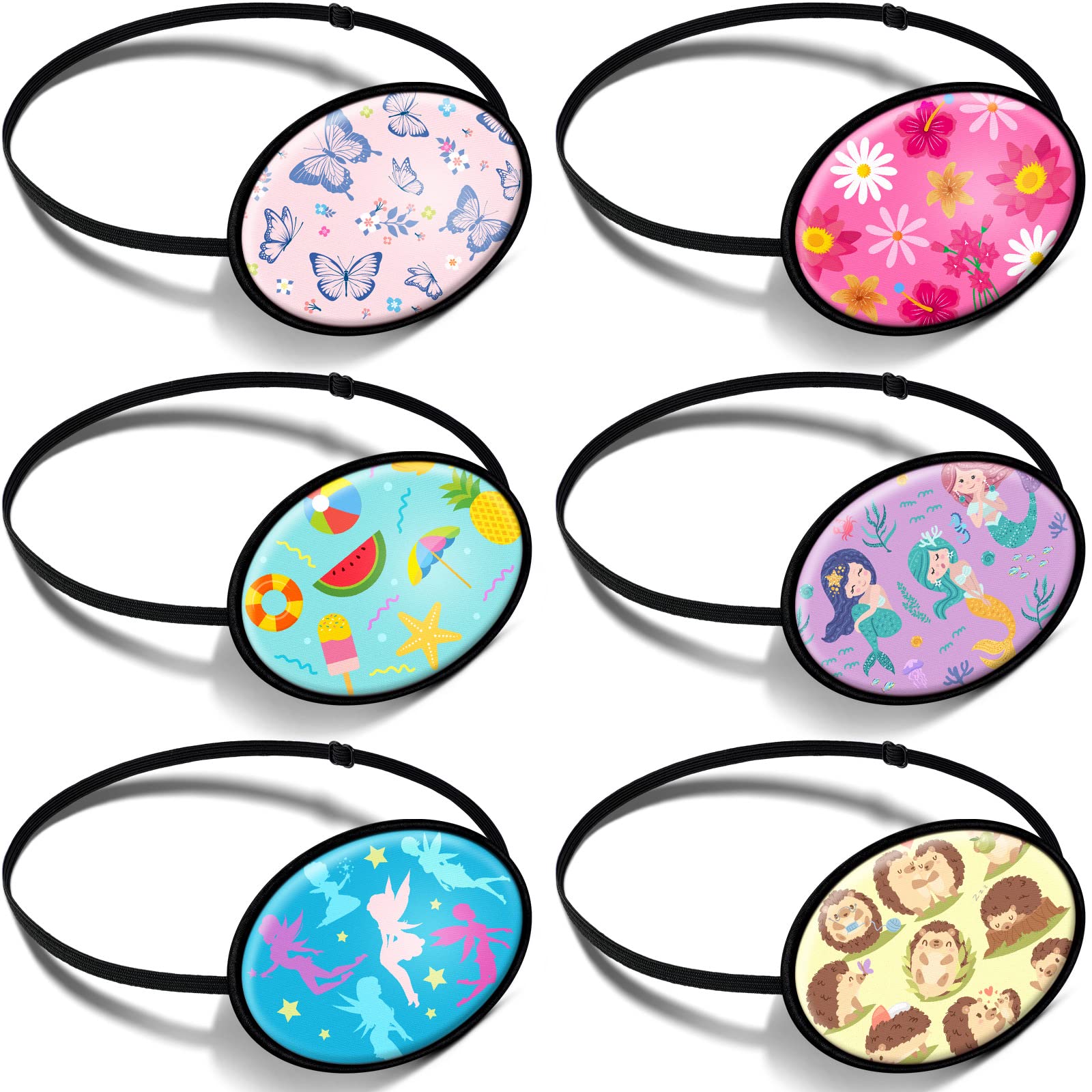 Photo 1 of 6 Pcs Eye Patches for Kids, Silk Cute Lazy Patch with Elastic Strap for Single Right or Left Eye 6 Styles
