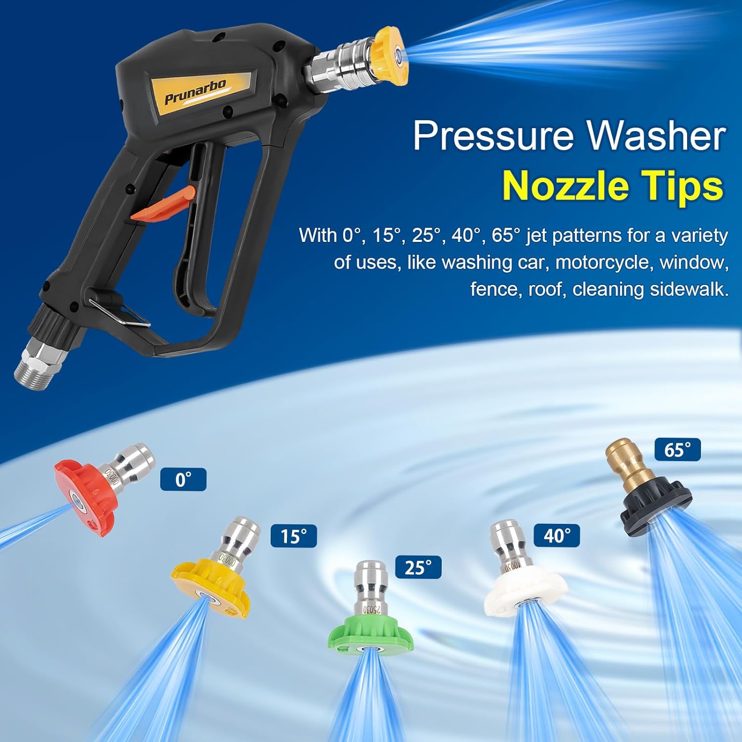 Pressure Washer Gun with Foam Cannon 5000 PSI, Heavy Duty Brass Foaming Car Wash Sprayer Adjustable Snow Foam Blaster for Car Washing with 1/4” Quick Connector 5PCS Nozzle Tips, PR-M01